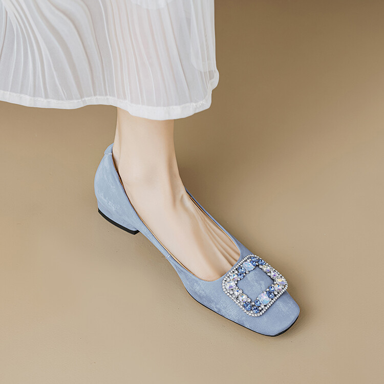 法式气质真皮平底单鞋女2024春新款方头浅口小皮鞋显瘦辣妈工作鞋