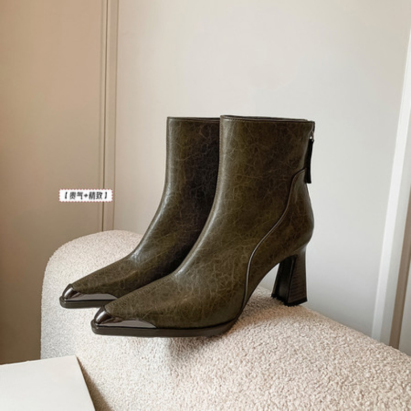2025新款圆头粗跟短靴女裸靴法式气质短筒弹力瘦瘦靴马丁靴百搭