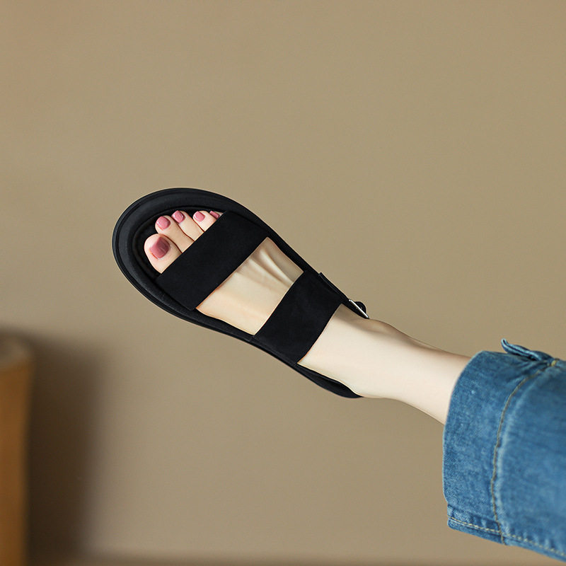 踩屎感~厚底真皮百搭一字带凉鞋女2023新款夏季外穿ins平底罗马鞋,运动/瑜伽/健身/球迷用品,广场舞鞋,淘宝优惠券,粉丝福利购,淘宝优惠卷