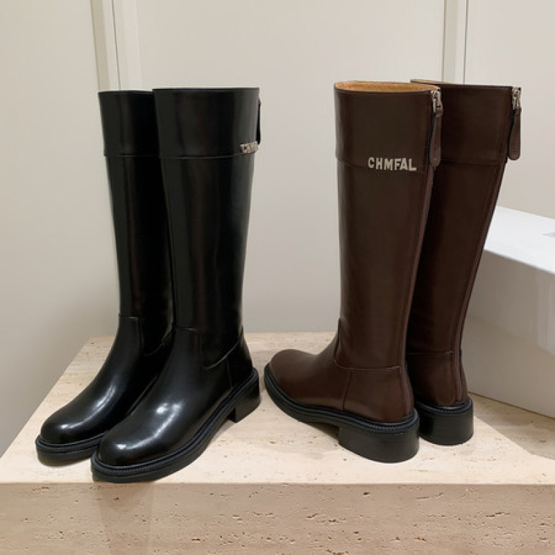 长筒靴子女士秋冬御姐美拉德小个子骑士修饰腿型棕黑色字母英伦风