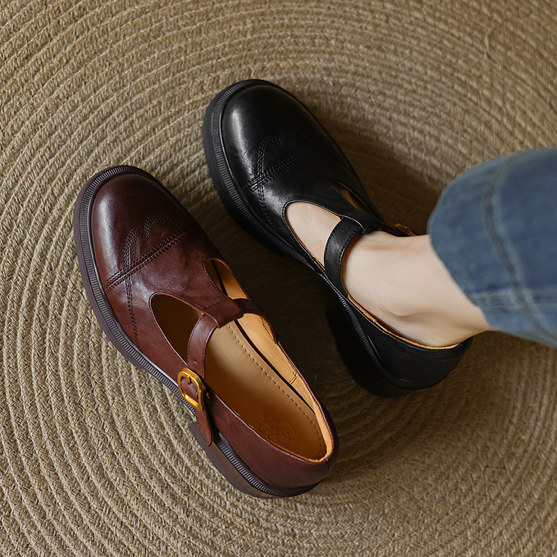 真皮法式乐福鞋女2025新款春秋季女鞋玛丽珍单鞋不累脚粗跟高跟鞋