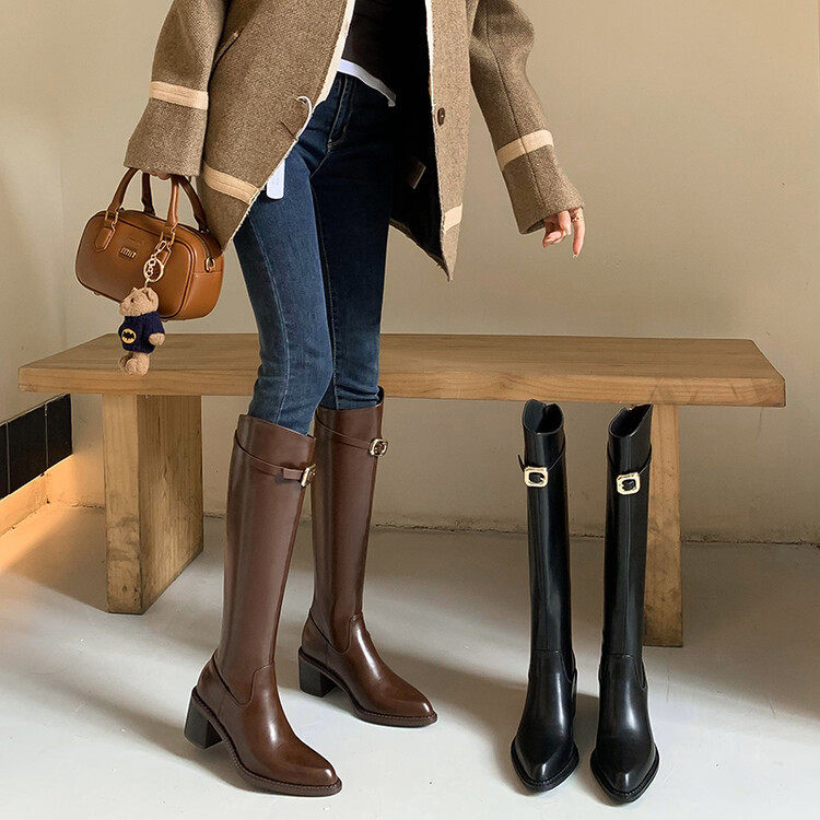 英伦真皮棕色甜酷高筒靴尖头小众显瘦骑士靴粗跟长靴冬百搭直筒靴,居家布艺,居家婚庆拖鞋,淘宝优惠券,粉丝福利购,淘宝优惠卷