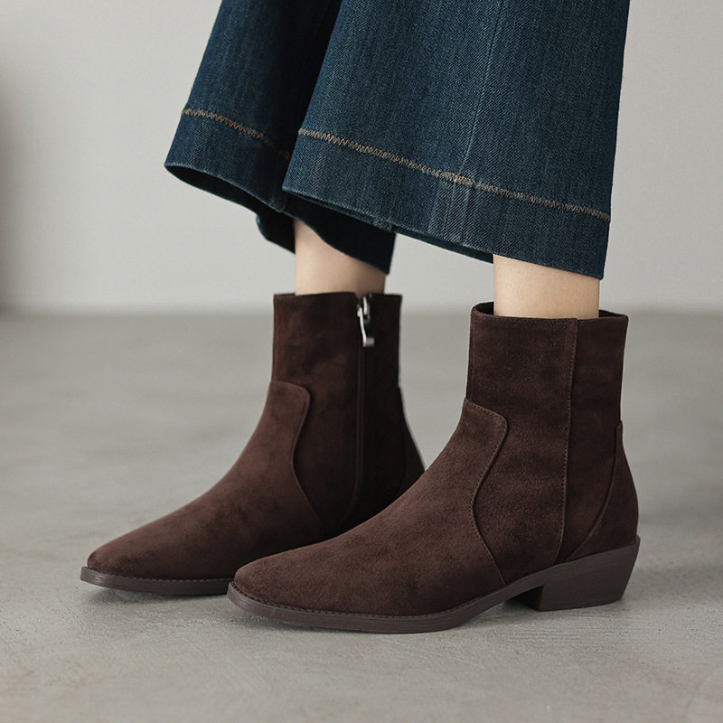 真皮复古风粗跟短靴女秋冬加绒女靴子纯色马丁靴低跟靴子及踝裸靴,居家布艺,居家婚庆拖鞋,淘宝优惠券,粉丝福利购,淘宝优惠卷