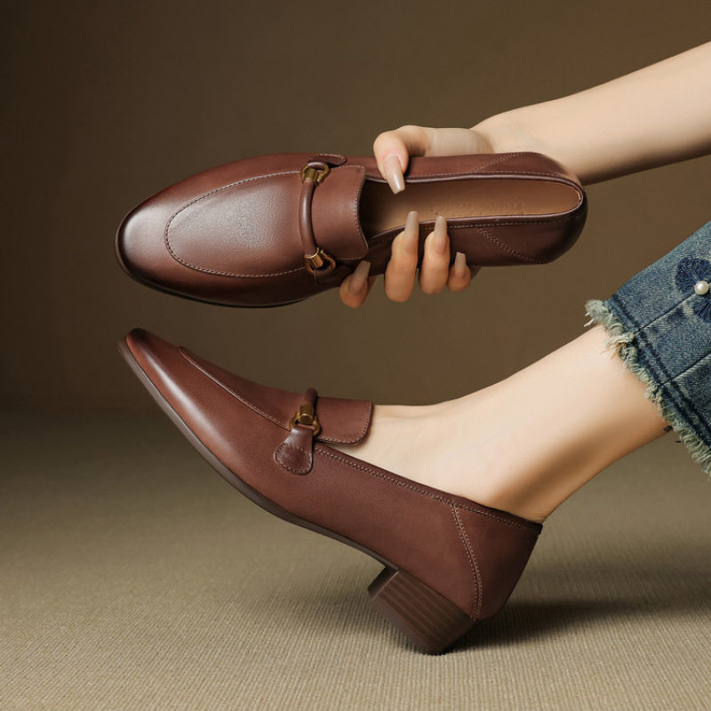 一脚蹬乐福鞋女2025新款英伦复古风春夏法式真皮中跟粗跟圆头单鞋,户外/登山/野营/旅行用品,登山鞋/徒步鞋,淘宝优惠券,粉丝福利购,淘宝优惠卷