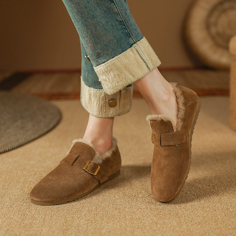 圆头平底23秋冬羊羔毛毛鞋牛反皮保暖豆豆鞋女2023新款复古乐福鞋,居家布艺,居家婚庆拖鞋,淘宝优惠券,粉丝福利购,淘宝优惠卷