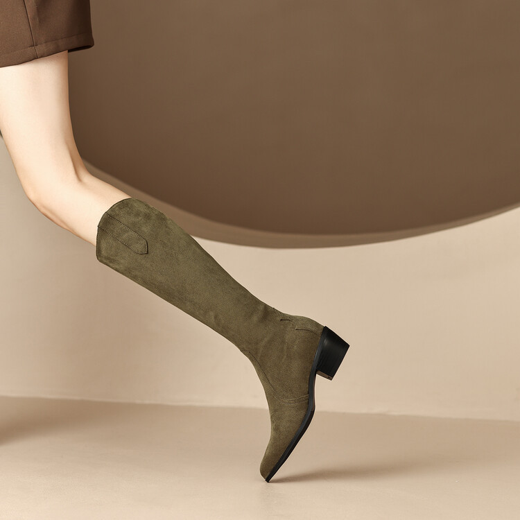 秋冬中跟尖头长筒女靴子粗跟显瘦骑士长靴高筒马靴瘦瘦大码41-43~