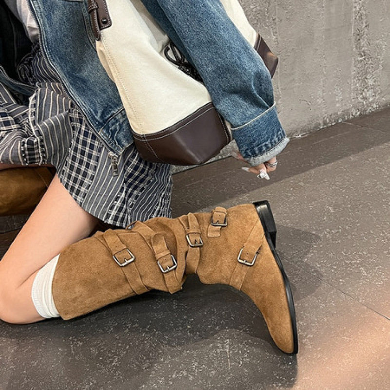 女士帅气皮带扣2025秋冬圆头粗跟低跟高筒长靴子不过膝复古时装靴,户外/登山/野营/旅行用品,登山鞋/徒步鞋,淘宝优惠券,粉丝福利购,淘宝优惠卷