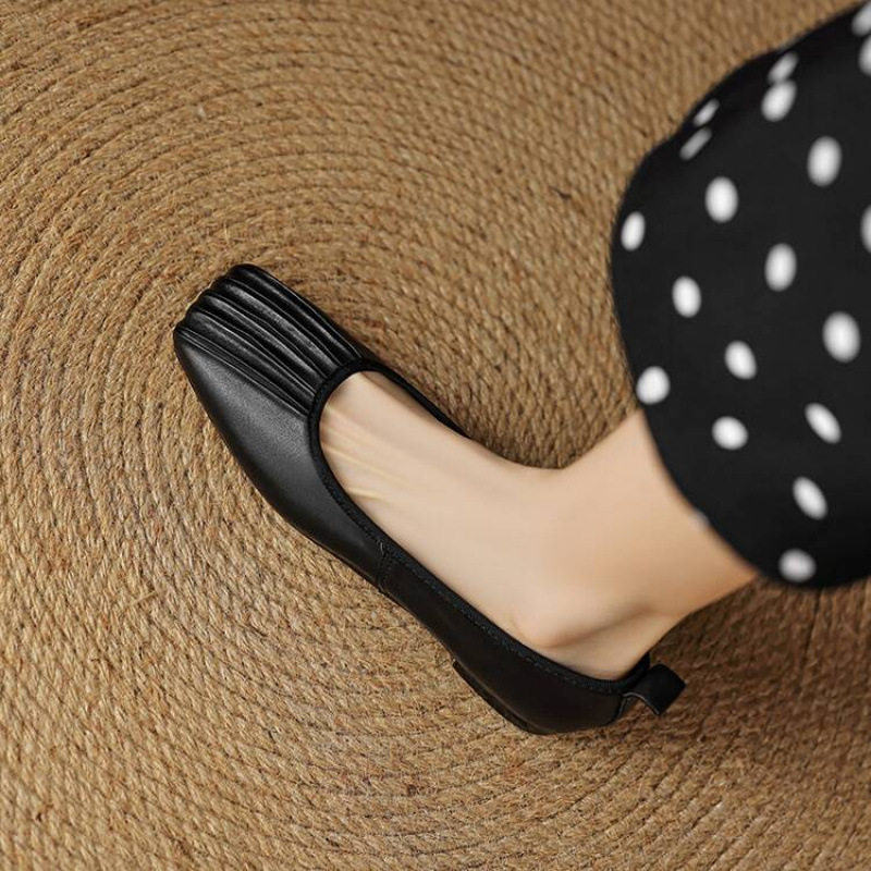 复古褶皱方头单鞋女真皮平底芭蕾舞鞋软底奶奶鞋豆豆鞋大码41一42,女鞋,马丁靴,淘宝优惠券,粉丝福利购,淘宝优惠卷