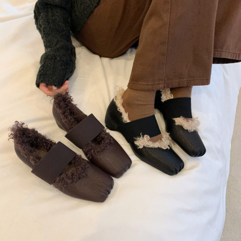 4cm羊羔毛玛丽珍鞋复古风猪鼻子方头松紧一字带内增高毛毛鞋单鞋,女鞋,马丁靴,淘宝优惠券,粉丝福利购,淘宝优惠卷