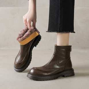 短靴子女士巨好看的配裙子舒服2025新款秋冬季切尔西黑棕色加绒厚