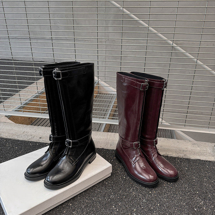 明星款巴恩风厚底宽筒真皮一脚蹬长筒骑士靴子设计感女马靴时装靴,运动/瑜伽/健身/球迷用品,广场舞鞋,淘宝优惠券,粉丝福利购,淘宝优惠卷