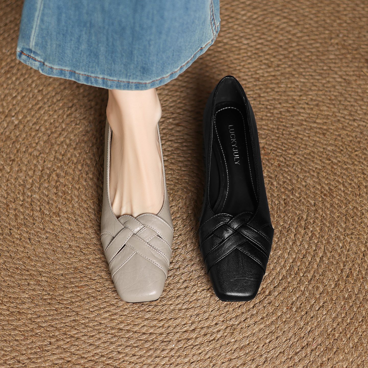 巨好看2025新款真皮编织镂空夏日不累脚小单鞋女超软羊皮配裙子