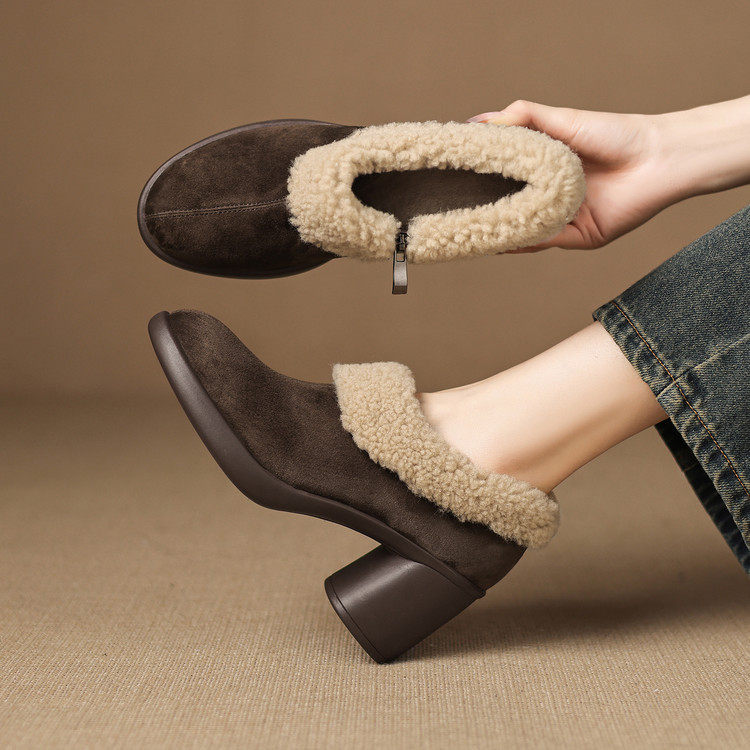 加绒加厚乐福鞋女秋冬季粗跟深口单鞋保暖厚底鞋法式复古气质百搭,女鞋,马丁靴,淘宝优惠券,粉丝福利购,淘宝优惠卷