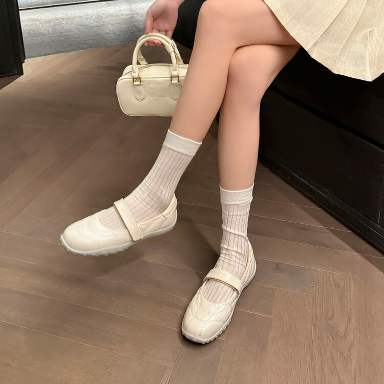 真皮法式玛丽珍小白鞋机能运动芭蕾鞋美丽软底小皮鞋超软羊皮单鞋