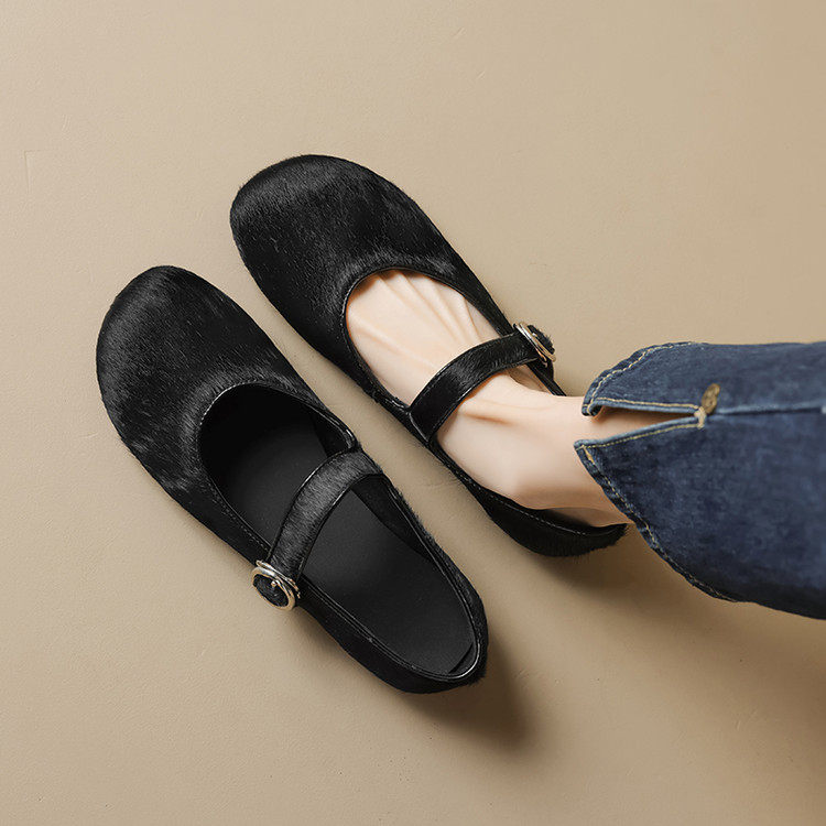 欧美风马毛好穿圆头平底低跟玛丽珍单鞋2025春季浅口一字扣带女鞋,居家布艺,居家婚庆拖鞋,淘宝优惠券,粉丝福利购,淘宝优惠卷