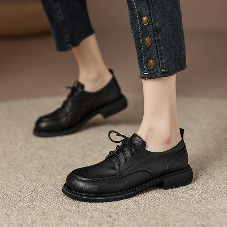 非侈原创 巨好看~真皮系带乐福鞋女2024新款英伦风小皮鞋中跟单鞋,女鞋,马丁靴,淘宝优惠券,粉丝福利购,淘宝优惠卷