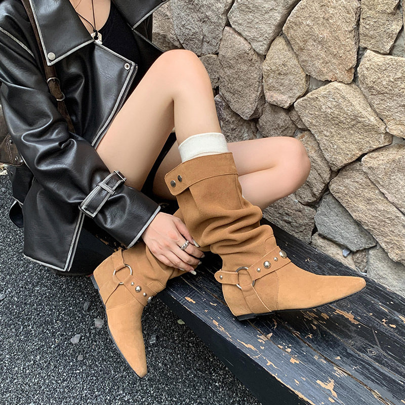 2025新款真皮金属扣小众设计美拉德骑士靴增高气质酷飒显瘦长筒靴,居家布艺,居家婚庆拖鞋,淘宝优惠券,粉丝福利购,淘宝优惠卷