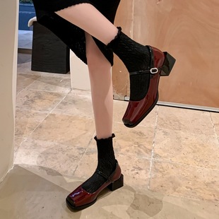 小众鱼嘴头里外全皮舒适方跟玛丽珍单鞋2024春季浅口舒适时尚单鞋