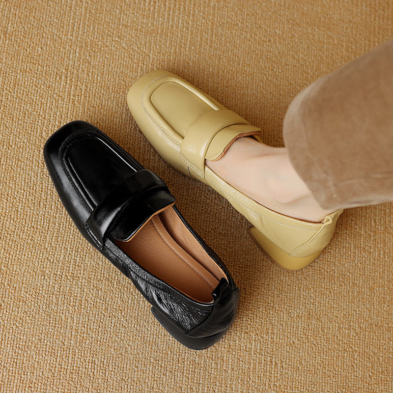 2025春季韩版新款真皮单鞋女方头粗跟乐福鞋女低跟英伦通勤小皮鞋,女鞋,马丁靴,淘宝优惠券,粉丝福利购,淘宝优惠卷