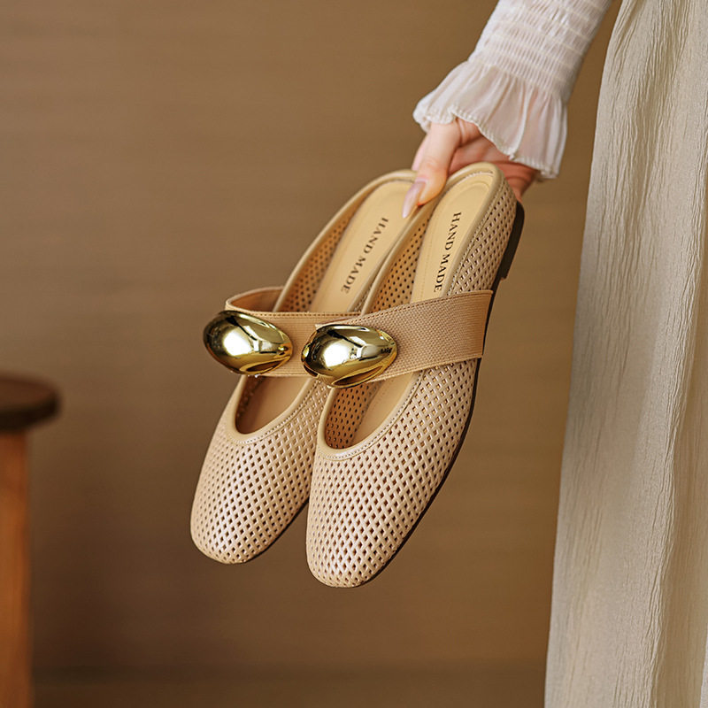 2.5CM法式复古镂空包头洞洞拖鞋2024夏季一脚蹬外穿半托大码34-41,女鞋,马丁靴,淘宝优惠券,粉丝福利购,淘宝优惠卷