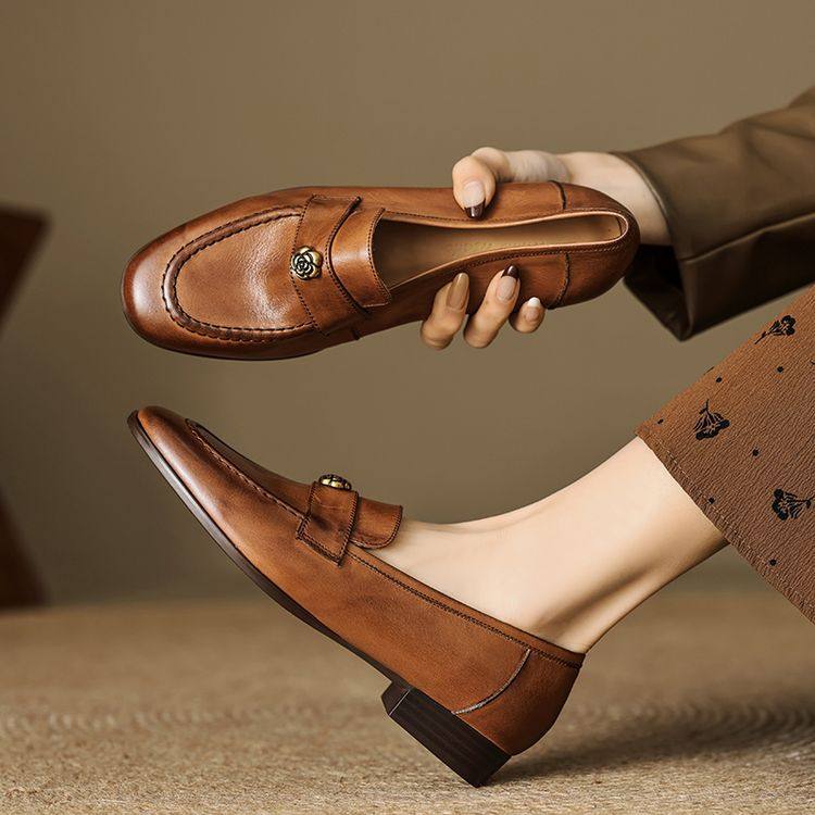 头层水洗牛皮！棕色复古单鞋女乐福鞋新款圆头英伦风平底小皮鞋女,流行男鞋,马丁靴,淘宝优惠券,粉丝福利购,淘宝优惠卷