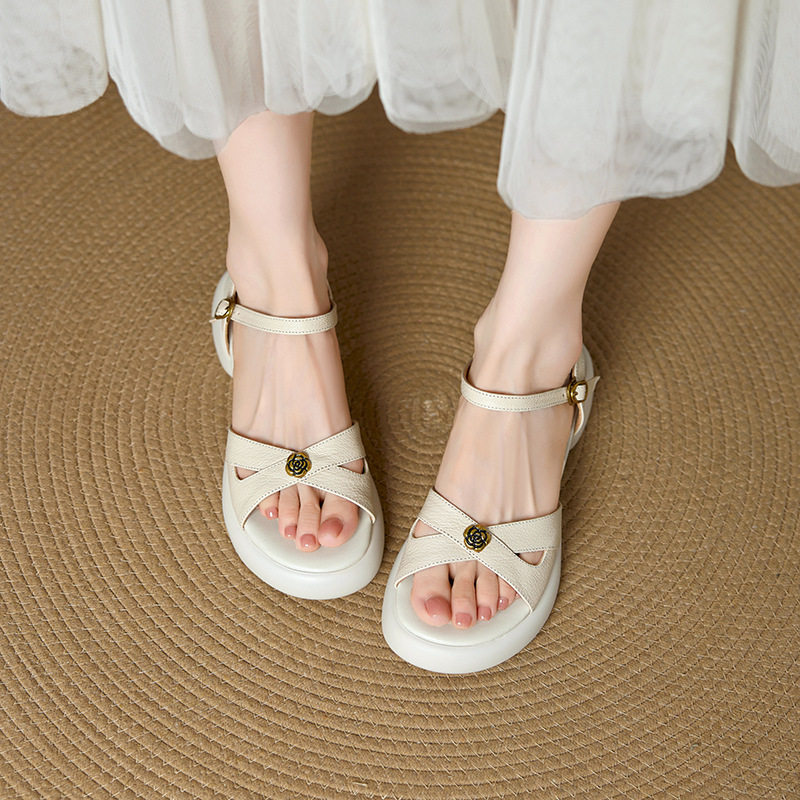 真皮羊皮复古山茶花厚底罗马凉鞋女2025年新款夏季女款一字带女鞋,户外/登山/野营/旅行用品,登山鞋/徒步鞋,淘宝优惠券,粉丝福利购,淘宝优惠卷