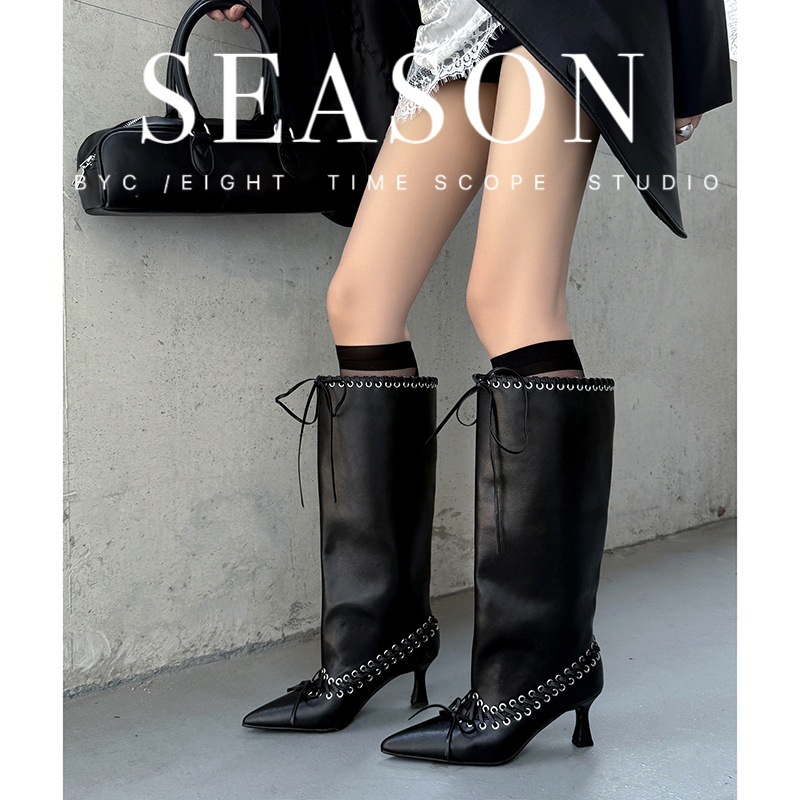2025新款真皮复古高筒裤管靴长筒靴细跟高跟靴骑士靴长靴夏季靴子