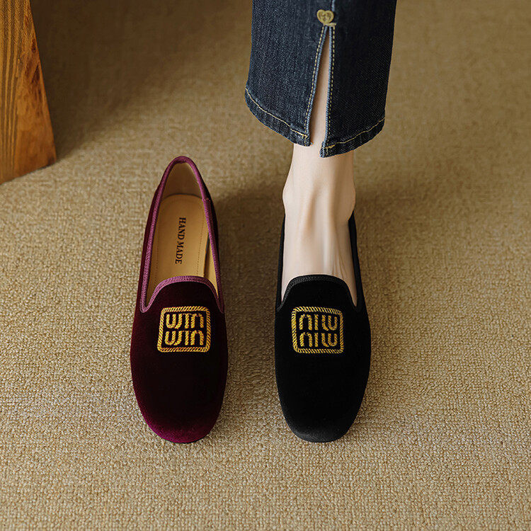 金丝绒复古一脚蹬乐福鞋女豆豆鞋2024年春秋新款平底单鞋,居家布艺,居家婚庆拖鞋,淘宝优惠券,粉丝福利购,淘宝优惠卷