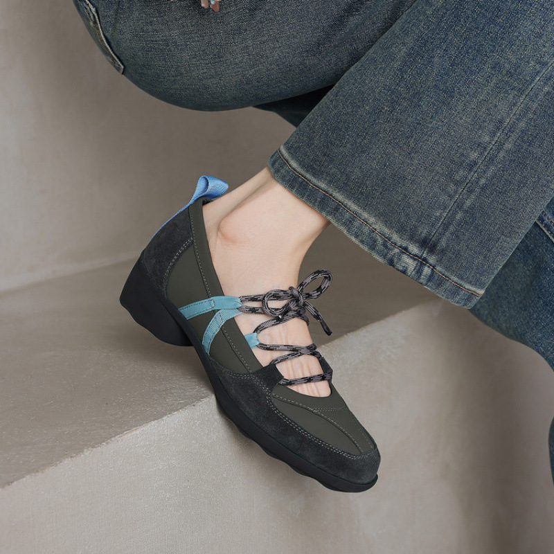 真皮复古内增高浅口单鞋女时尚休闲百搭运动芭蕾德训鞋玛丽珍鞋