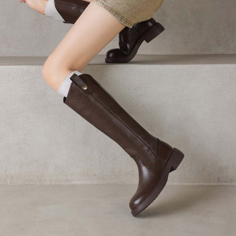 长筒靴子女士秋冬绝美巨好看的高筒不过膝修饰腿型骑士黑棕色
