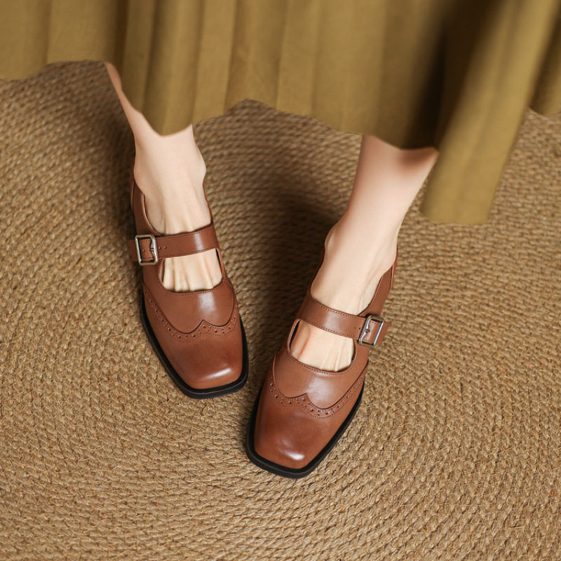 布洛克包头中跟罗马凉鞋女夏真皮一字扣复古方头平底牛津玛丽珍鞋,居家布艺,居家婚庆拖鞋,淘宝优惠券,粉丝福利购,淘宝优惠卷