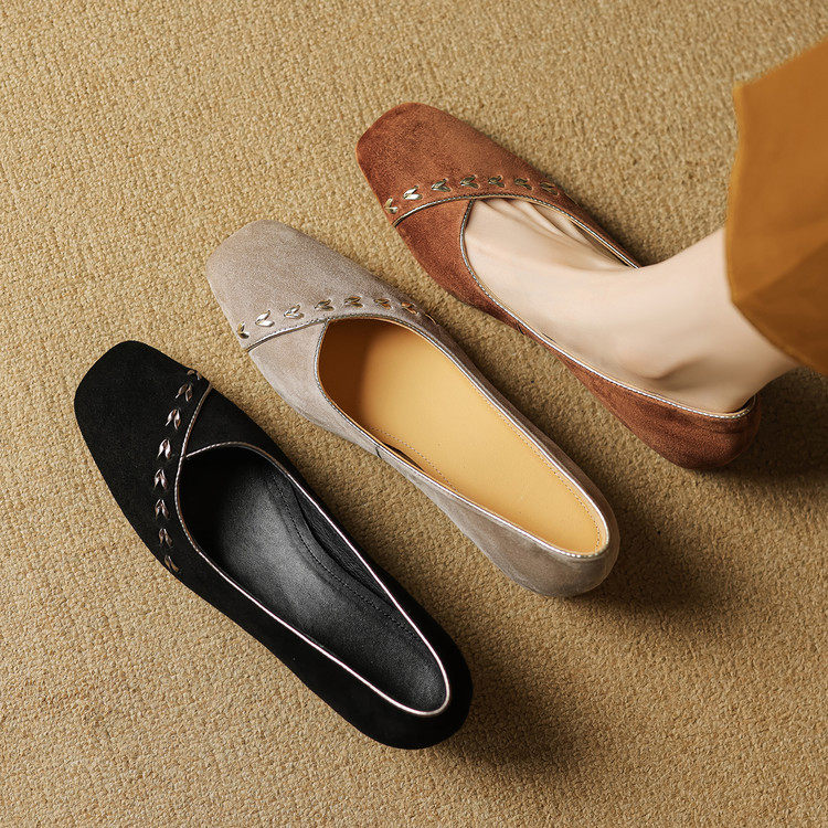 法式复古磨砂羊皮低跟单鞋女秋真皮方头浅口奶奶鞋通勤百搭小皮鞋,女鞋,马丁靴,淘宝优惠券,粉丝福利购,淘宝优惠卷