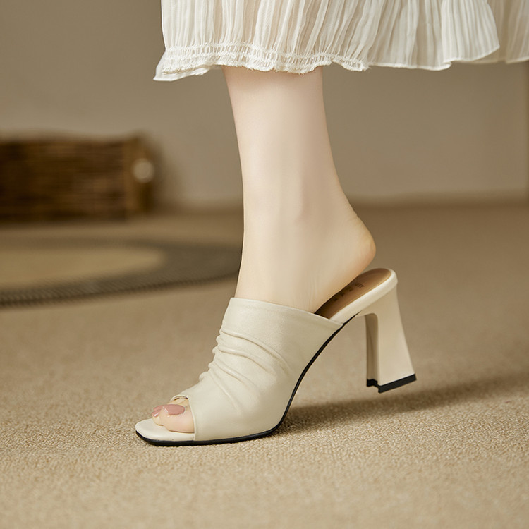 羊皮舒适柔软鱼嘴外穿高跟凉鞋夏季新款不累脚真皮百搭凉拖鞋女新