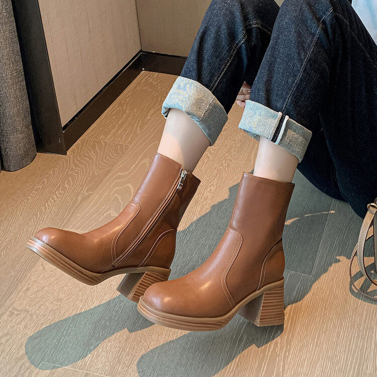 简约时尚舒适厚底粗高跟bai搭牛皮切尔西靴2023秋冬新款圆头短靴,户外/登山/野营/旅行用品,登山鞋/徒步鞋,淘宝优惠券,粉丝福利购,淘宝优惠卷