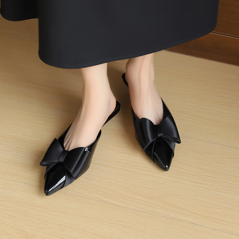 法式甜美蝴蝶结半拖鞋女细跟外穿尖头低跟无后跟一脚蹬懒人鞋凉鞋,女鞋,马丁靴,淘宝优惠券,粉丝福利购,淘宝优惠卷