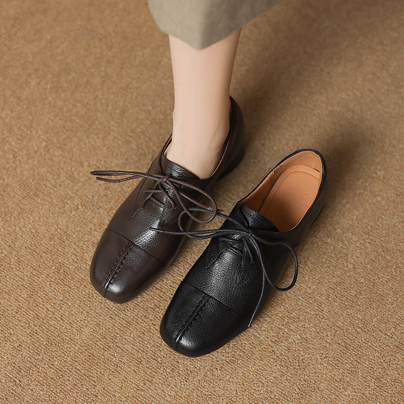 巨好穿~ 法式复古低跟系带小皮鞋女2024春秋真皮圆头百搭英伦单鞋,女鞋,马丁靴,淘宝优惠券,粉丝福利购,淘宝优惠卷