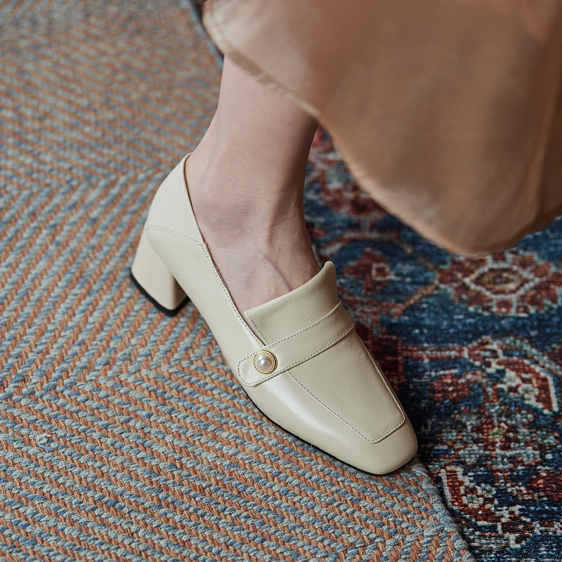 法式休闲方头深口小皮鞋女春夏季新款真皮踩跟通勤粗跟中高跟单鞋,户外/登山/野营/旅行用品,登山鞋/徒步鞋,淘宝优惠券,粉丝福利购,淘宝优惠卷