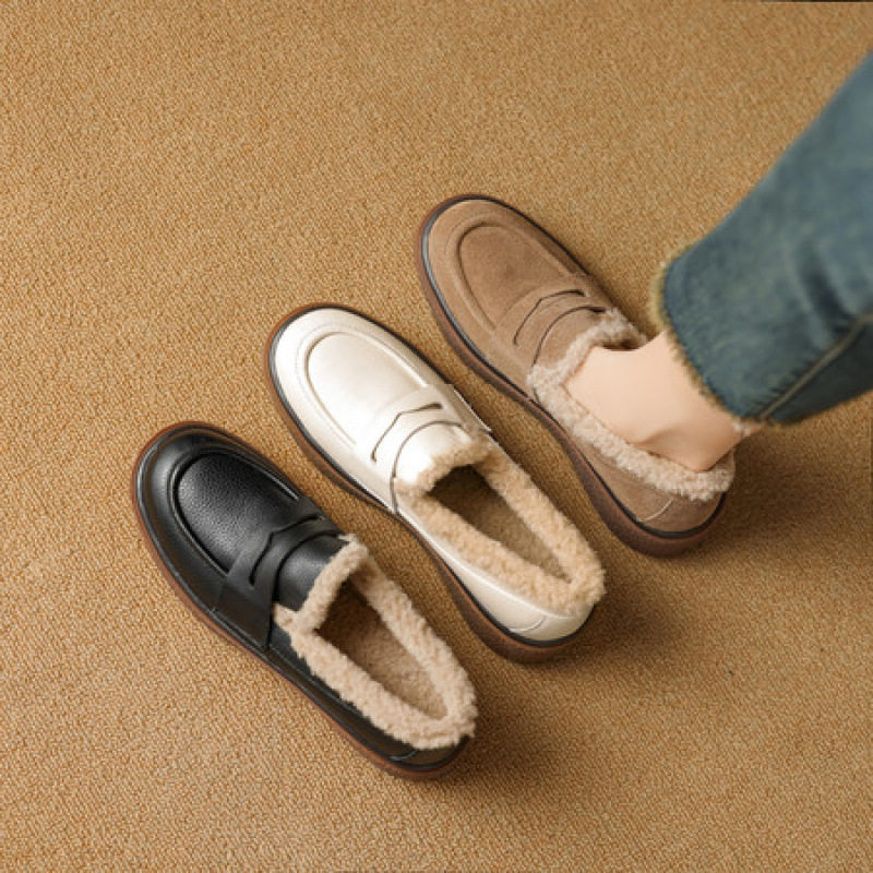 加绒乐福鞋女2025冬季真皮一脚蹬羊毛保暖豆豆鞋棉鞋女鞋小皮鞋,居家布艺,居家婚庆拖鞋,淘宝优惠券,粉丝福利购,淘宝优惠卷
