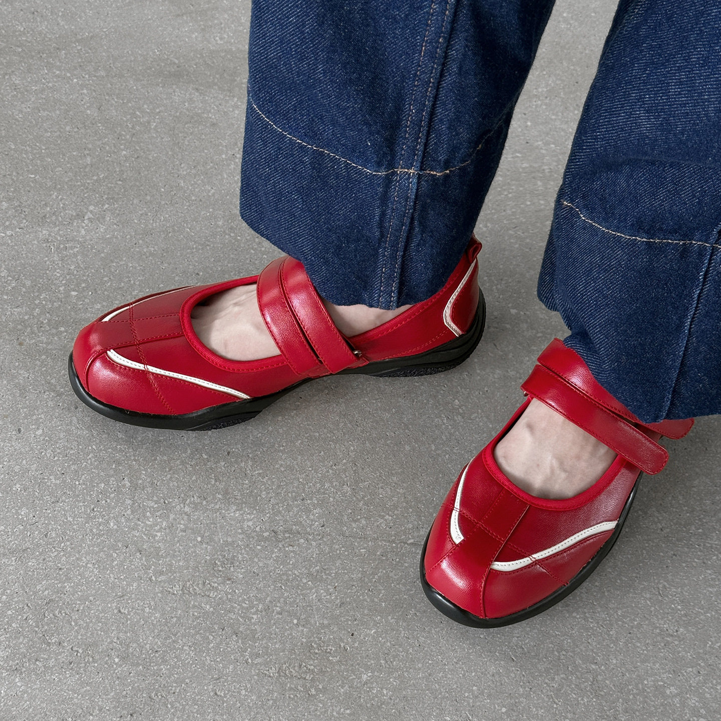 新品时尚复古魔术贴德训鞋女夏时尚厚底浅口圆头运动休闲单鞋拼色