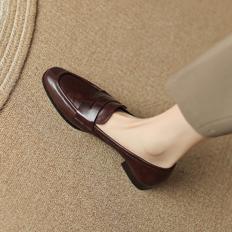 法式牛皮复古乐福鞋女粗跟2024年新款晚风通勤鞋平底低跟圆头单鞋,运动/瑜伽/健身/球迷用品,广场舞鞋,淘宝优惠券,粉丝福利购,淘宝优惠卷