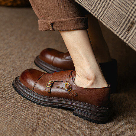 乐福鞋女2024春新款孟克鞋黑色马皮雕花皮鞋女款厚底英伦风小皮鞋,女鞋,马丁靴,淘宝优惠券,粉丝福利购,淘宝优惠卷