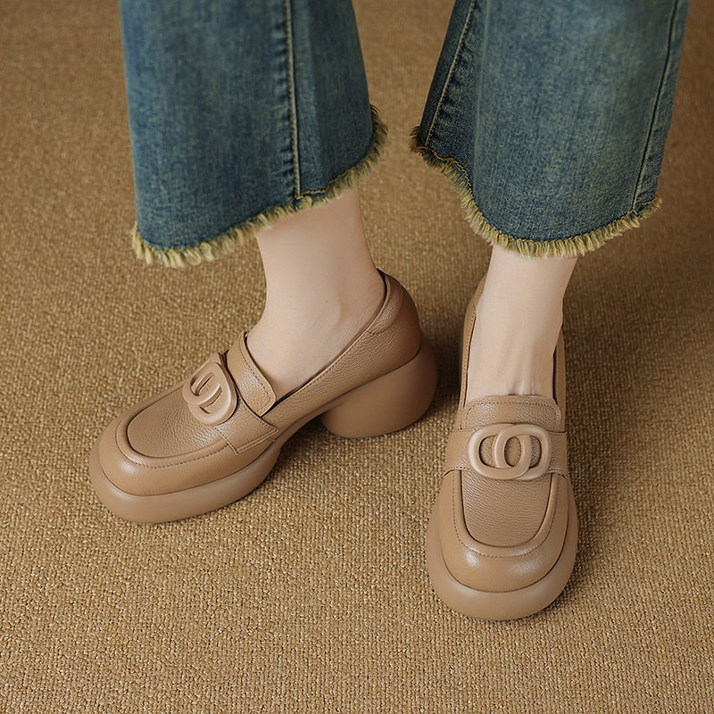 松糕厚底乐福鞋女2025年春季新款一脚蹬增高单鞋金属扣休闲小皮鞋,女鞋,马丁靴,淘宝优惠券,粉丝福利购,淘宝优惠卷