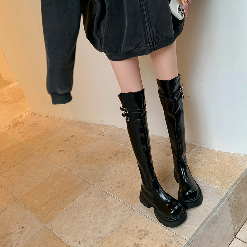 5.5cm中跟厚底弹力靴女增高过膝长靴百搭显瘦瘦瘦靴皮带扣骑士靴,居家布艺,居家婚庆拖鞋,淘宝优惠券,粉丝福利购,淘宝优惠卷