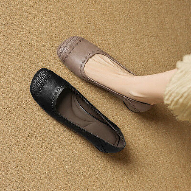 法式复古平底小皮鞋女2025新款秋真皮方头浅口单鞋通勤芭蕾舞鞋