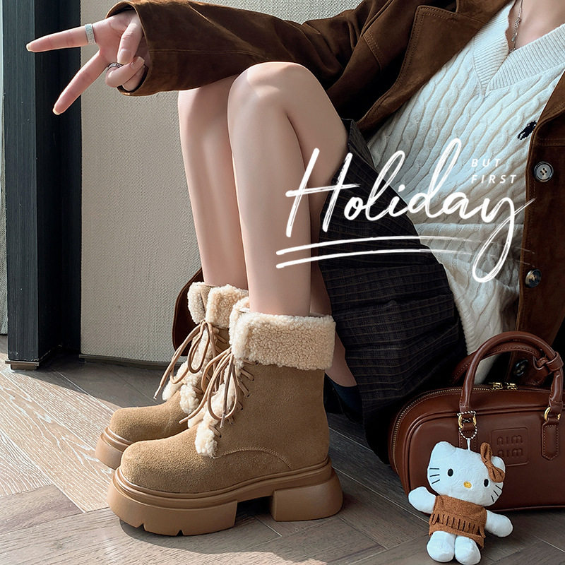 冬日暖阳～羊羔毛加绒加厚保暖短靴女冬2023新款厚底马丁靴雪地靴,居家布艺,居家婚庆拖鞋,淘宝优惠券,粉丝福利购,淘宝优惠卷