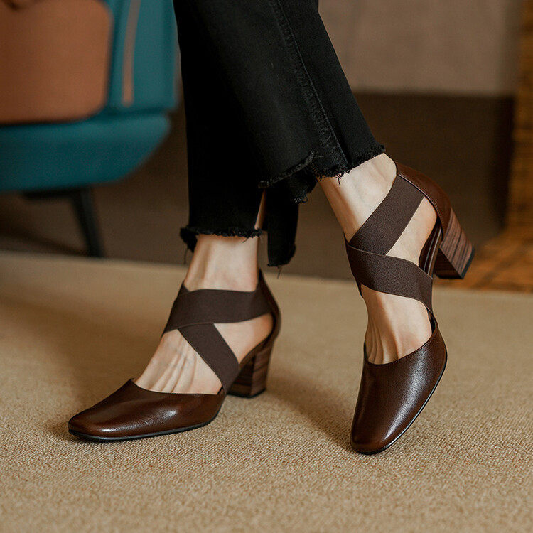 浅口中空高跟单鞋女2024年新款春夏头层牛皮松紧带包头凉鞋女粗跟,户外/登山/野营/旅行用品,登山鞋/徒步鞋,淘宝优惠券,粉丝福利购,淘宝优惠卷