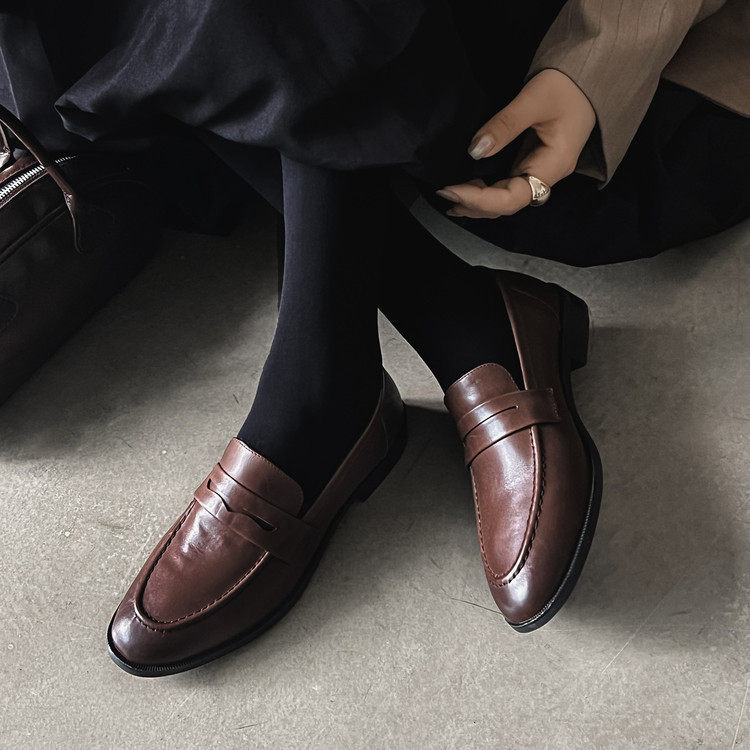 英伦风小皮鞋软皮乐福鞋真皮圆头一脚蹬懒人百搭平底单鞋女春秋季,女鞋,马丁靴,淘宝优惠券,粉丝福利购,淘宝优惠卷