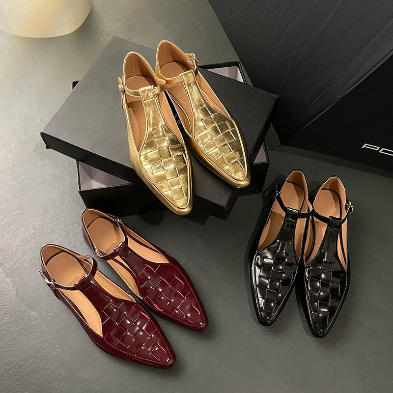 真皮法式复古金色编织t字玛丽珍小皮鞋薄底气质尖头平底单鞋女,居家布艺,居家婚庆拖鞋,淘宝优惠券,粉丝福利购,淘宝优惠卷