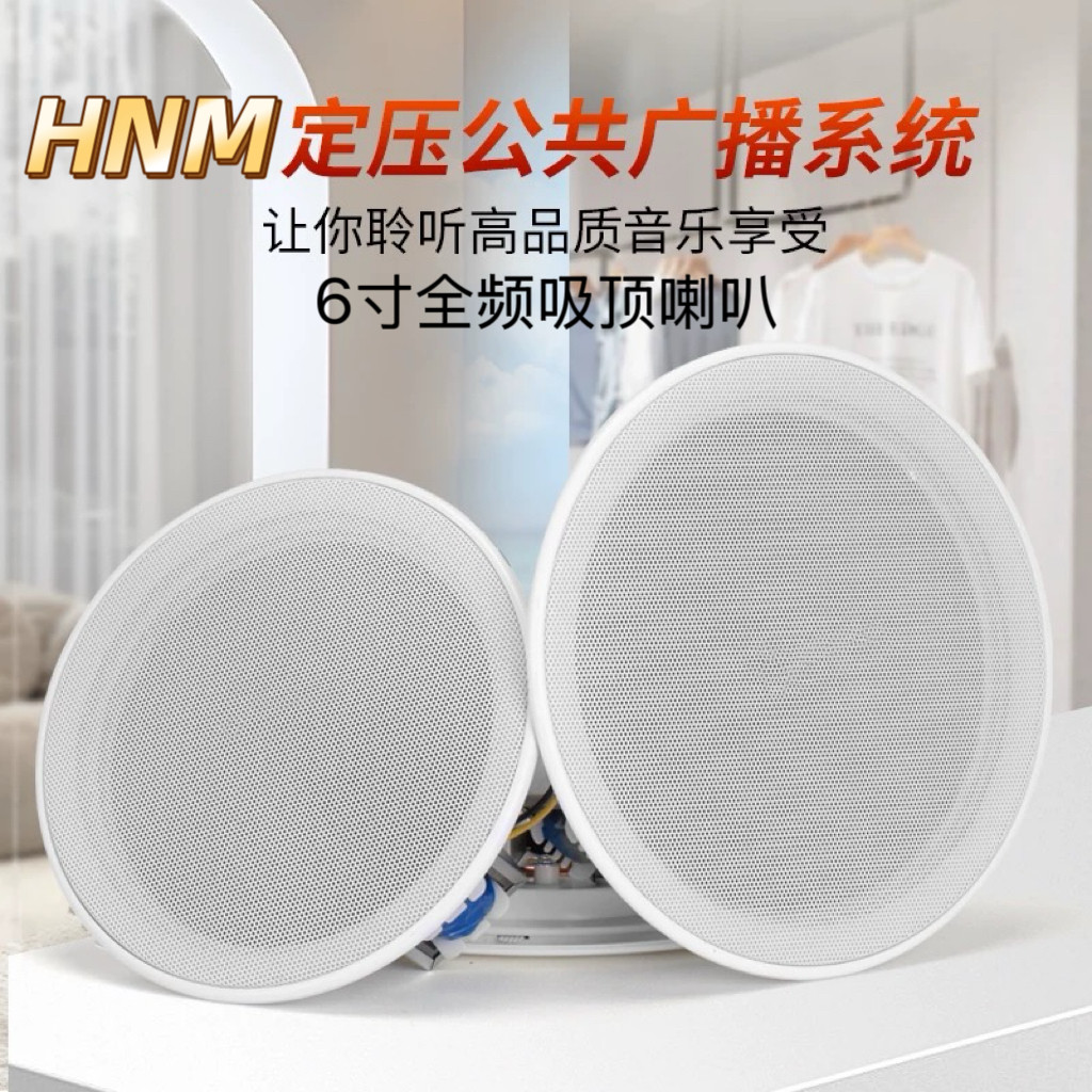 HNM吸顶音箱919B广播喇叭定压无边框扬声器天花音箱喇叭6寸低音