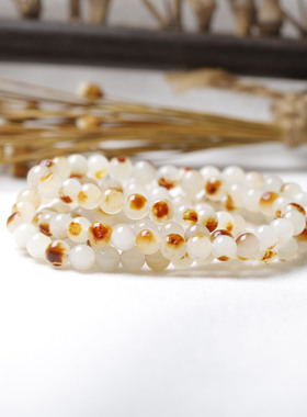 新疆和田玉籽料红皮白玉佛珠手串